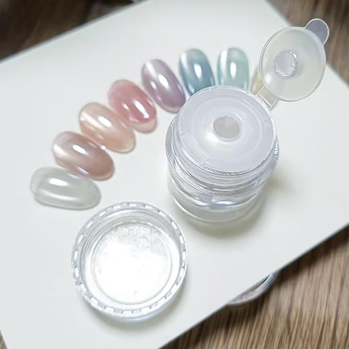 Moonlight White Chrome Nail Powder, White Pearl Nail Powder Pigment Mirror Effect Aurora Magic Pearlescent Nail Glitter Nail Art