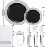 LIYH 350Pcs Black Silver Lace Plastic Plates Dinnerware Set - Image 2
