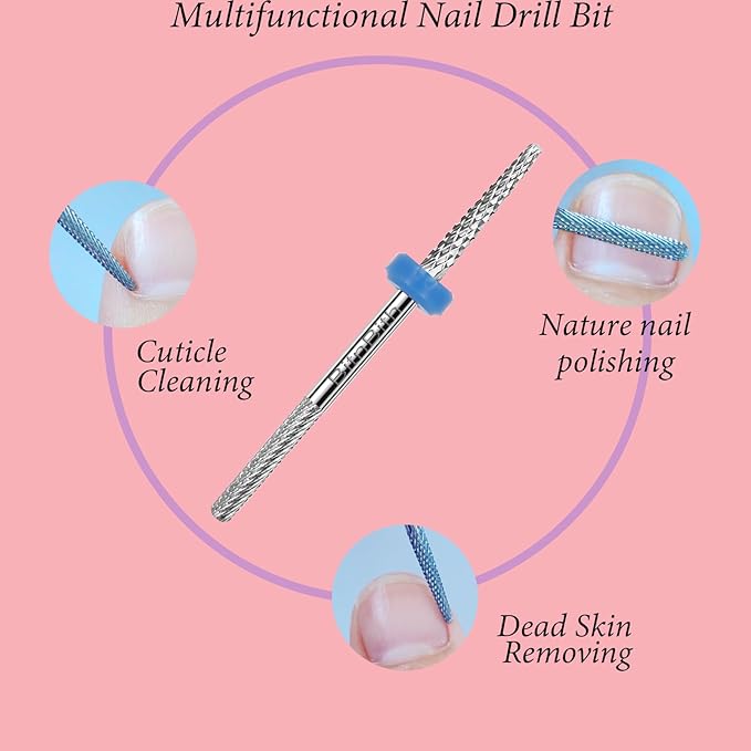 Nail Drill Bit Double Heads Cuticle Nail Drill Bit 3/32" Professional Tungsten Carbide Nail Bit,Safety for Nail Prepare,Dead Skin Cleaner,Manicure Pedicure Nail Supplies Home Salon,Medium