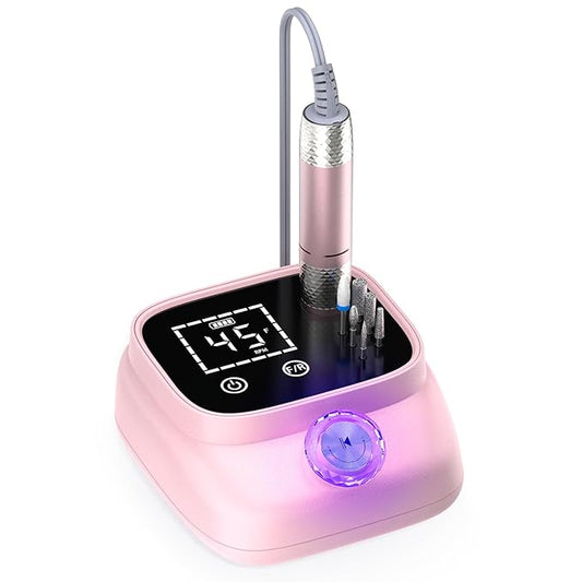 Electric Nail Drill 45000 RPM, Professional Rechargeable Nail File Kit, Nail Drill Machine, Nail Grinder, Acrylic Nail Kit for Any Manicure, Pedicure, Gel Polishing Removing, Pink