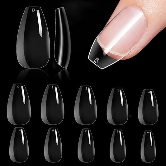 Makartt Short Coffin Nail Tips: 500pcs Clear Press on Full Cover Fake Ballerina Nails Tip Extension 10 Sizes Long Lasting Soak Off False Acrylic Kit for Home & Salon Use