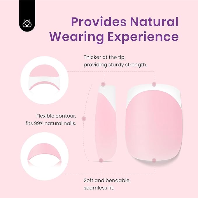 Beetles X Press Plus French Tip Nails - Peach French | Pink Extra Short Square Press On Nails | 15 Sizes 210 Pcs Natural Salon Quality Gel Nail Tips