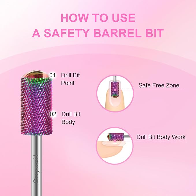3/32" 2PCS Large Barrel Smooth Round Top Tungsten Carbide Nail Drill Bit Safety Bit for Gel & Acrylic Removal, 2-Way Rotating Efile Tip, Salon Electric File Accessory (F Grit, Multicolor)