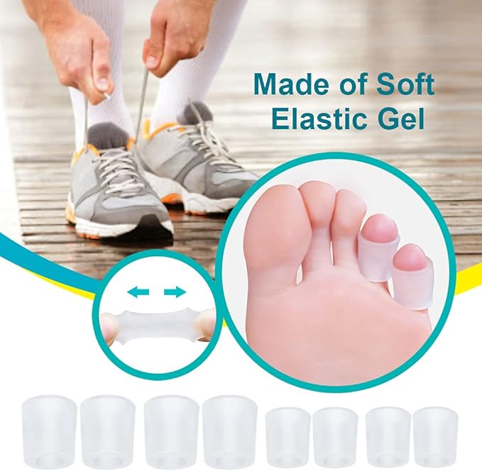 Welnove Gel Toe Protectors,8 PCS Small(Thicken) + 8 PCS XS(Routine) Toe Sleeves,Transparent Silicone Tubes for Corns,Blisters,Calluses,Pinky Toe Cushions to Reduce Friction and Protect Injured Toes