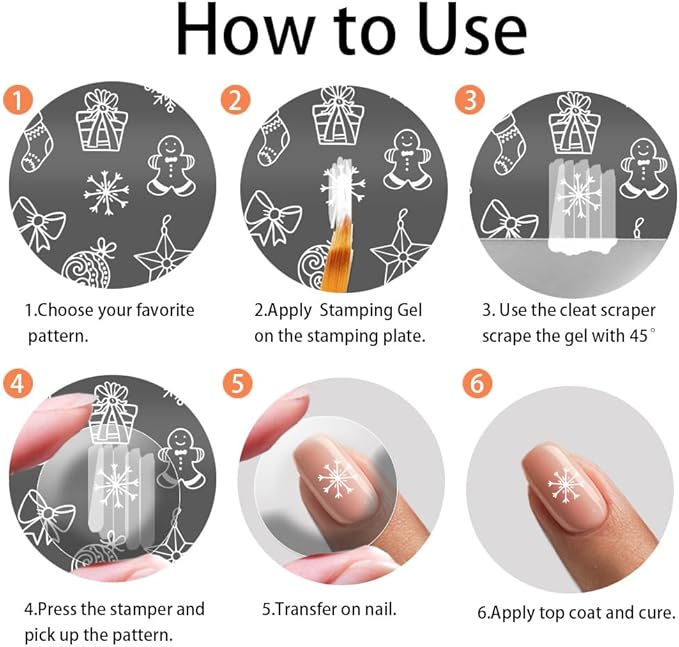 PH PandaHall 5pcs Christmas Nail Stamping Plate 128 Pattern Reindeer Snowman Snowflake Bell Nail Stencils Nail Art Stamping Plate Stainless Steel Print Nail Stencil for Nail Art Design Manicure Salon