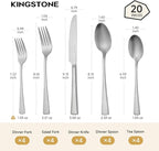 18/10 Flatware set for 4, 20 Piece Matte Stainless Steel Silverware Set | - Image 2