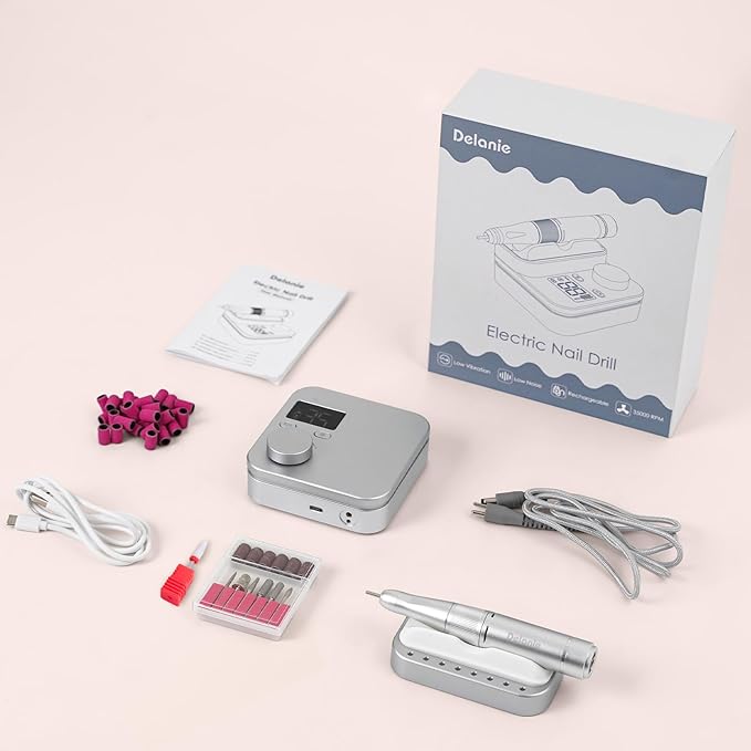 Delanie Professional Rechargeable Nail Drill Machine 35000 RPM - 901SE Electric E File Acrylic Gel Nail Filer Tool for Manicure with 7 bits and 36 Sanding Bands