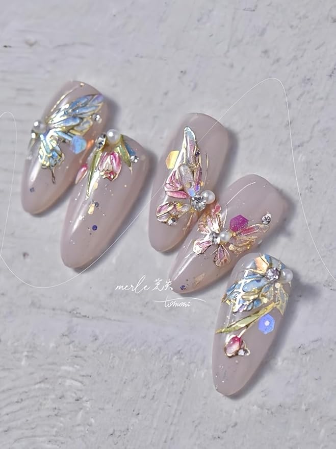 Tokyo Butterfly Nail Stickers 5D Embossed – Premium Salon-Quality Nail Charm Accessories, Easy Application & Self-Adhesive Golden Retro Decal for DIY Manicure, Nail Art, Press on, Home or Salon Use
