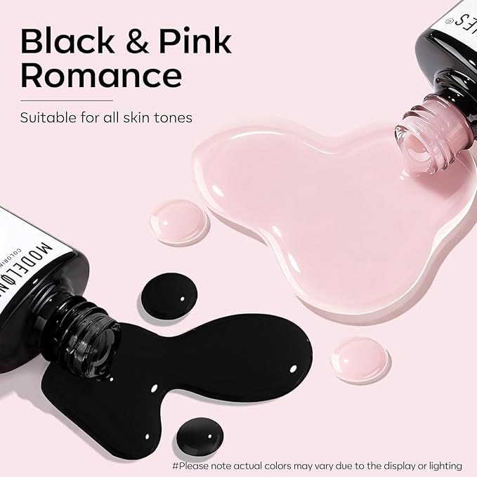 modelones French Tip Gel Nail Polish Set 2 Pcs 15ml Black and Milky Pink French Manicure Kit Sheer Pink Soak Off U V LED Jelly Base Color Gel Polish Nail Art Home DIY Gift for Women