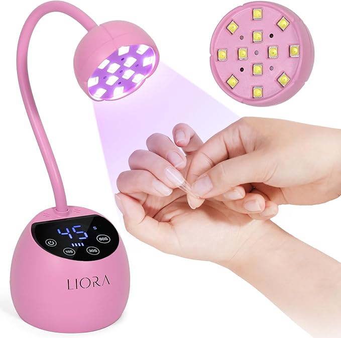 LIORA UV LED Nail Lamp - Gooseneck UV Light for Gel Nails, Cordless USB Rechargeable Flash Curing Ligth with 4 Timers & Auto Sensor, Nail Dryer Gel Polish Light for Salon Home DIY
