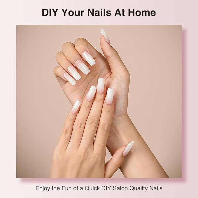 Semi Cured Gel Nail Strips, 20 PCS Gel Nail Stickers Work with UV Light, Gel Nail Wraps, Salon Quality & Easy to Use - Pure Powder
