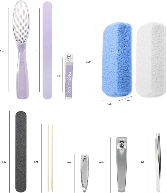 Earth & I Nail Clippers and Pumice Stones for Feet with Manicure Set, Foot Scrubber, Nail File, Nail Clippers, Pedicure Tools for Feet, Pedicure Tools Kit - Ocean Blue - 11 Ct