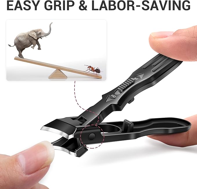 Ingrown Toenail Clippers - Eagle Beak Nail Clippers for Thick Toenails, Wide Jaw Opening Slanted Toe Nail Clippers for Seniors Men Women, Long Handle, Anti Splash, Black