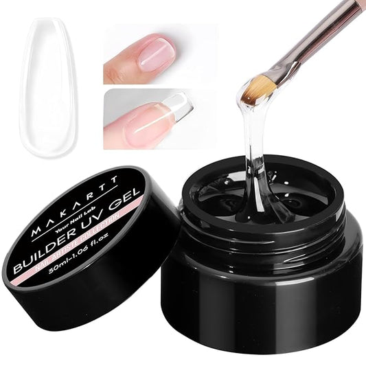 Makartt Clear Gel Builder: Nail Extension, Strong, Self-Levelling, Long Lasting for Strengthener Sculpture Broken Nails Repair Protection, UV LED Lamp Cure Required, Home Salon DIY Manicure 1.06 oz