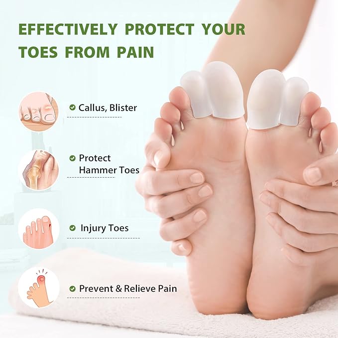 Bukihome Silicone Toe Protectors - 12 Pack Gel Toe Sleeves Toe Protectors - Toe Caps with Aloe Vera Essential Oils - Toe Cushions for Pain Relief, Toe Protection for Corns, Calluses (8L + 4S)