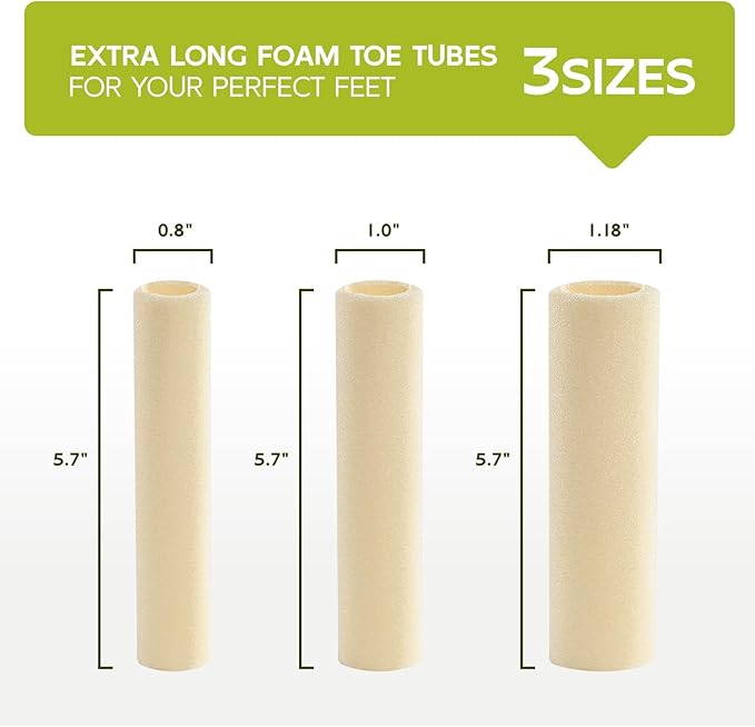 Bukihome Cuttable Toe Tubes Sleeves - Foam Toe Protectors for Corns, Calluses, Blisters - Fabric & Breathable Gel Lining Toe Sleeve Protectors Relief Pressure Pain - 3 Count, White