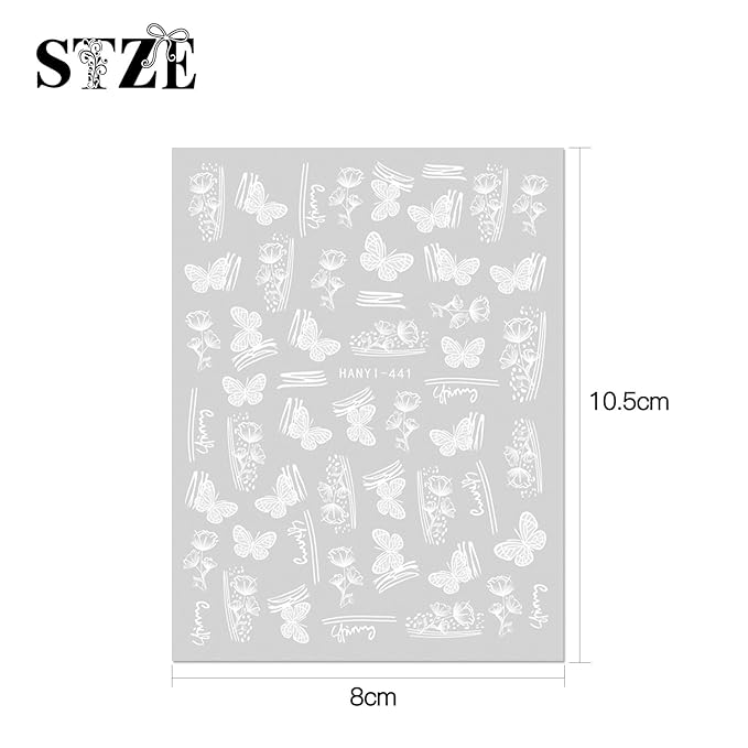 JMEOWIO 12 Sheets Spring White Flower Nail Art Stickers Decals Self-Adhesive Pegatinas Uñas Summer Butterfly Leaf Floral Nail Supplies Nail Art Design Decoration Accessories