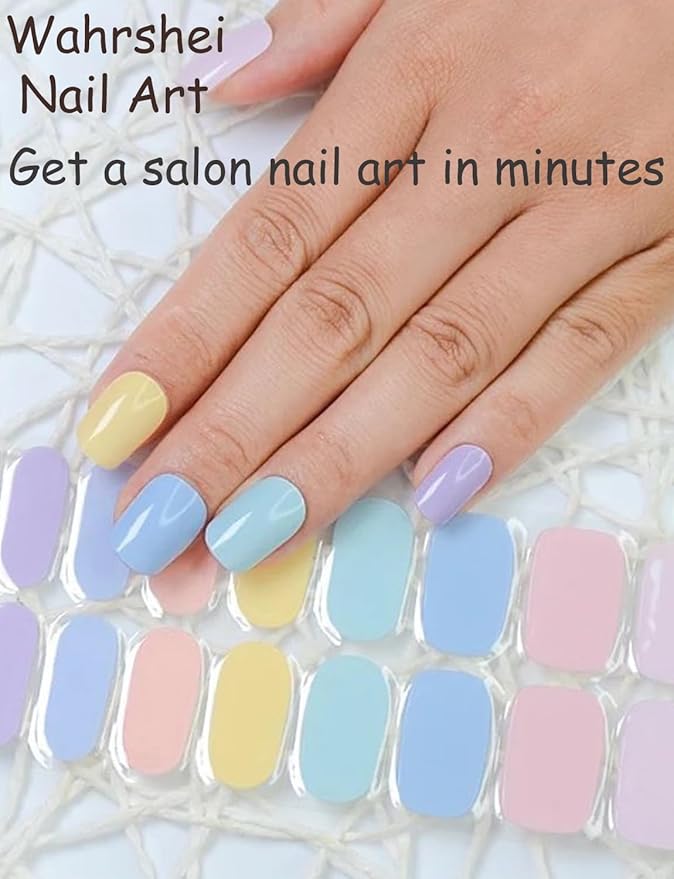 Semi Cured Gel Nail Strips, Candy 20pcs Gel Nail Stickers UV for Home Nails DIY (Macaron)