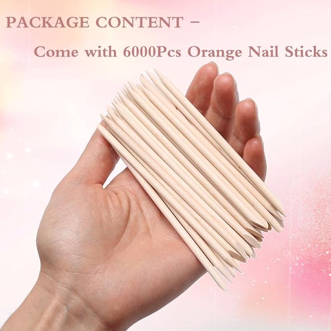 600 Pcs Orange Sticks for Nails - Borogo Orange Wooden Nail Sticks Double Sided Multi Functional Cuticle Pusher Remover Manicure Pedicure Tool