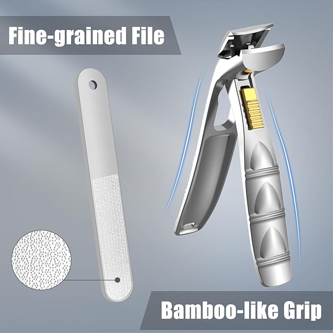 Nail Clippers for Seniors Thick Toenails, Professional Fingernail Toenail Clippers with Catcher, Sharp Wide Opening and Long Handle Nail Cutter Set for Men Women, Silver