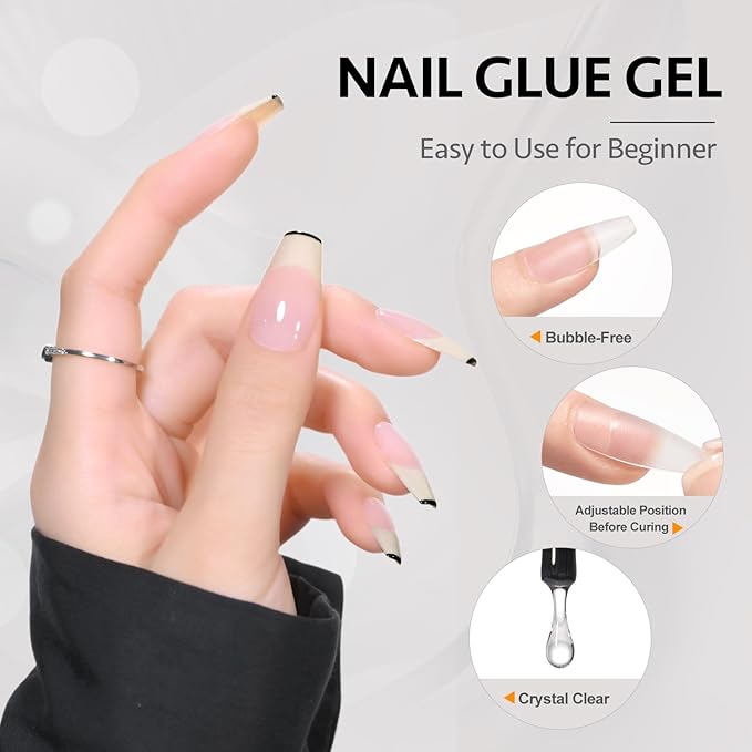 GAOY Gel Top Coat, Nail Glue Gel and Base Coat Set, 3 Pcs 16ml Clear Glossy No Wipe Combination for UV Light Cure