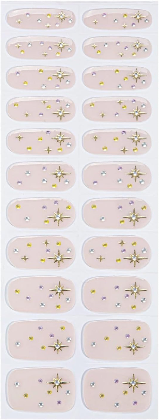 Nail Stickers, Gel Nail Strips with Manicure Tool Kit, 22 Pieces, Long Lasting, Chip Resistant, UV Free, Dewdrop Diamonds