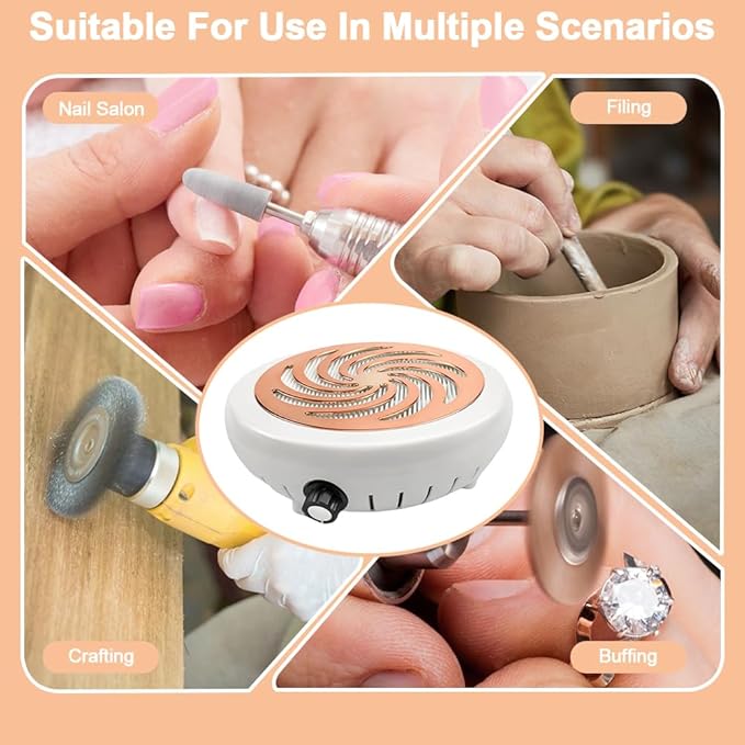 Nail Dust Collector with Cleaner Brush, Compact Nail Dust Collector for Beginner, Vacuum Nail Fan Dust Collector with Reusable Filter for Acrylic Nail Polishing, Salon, Home, Training Classes