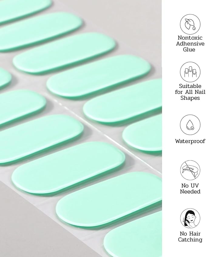 Nail Polish Strips - 22 Pcs Salon Quality Gel Nail Stickers - Long Lasting Wraps (Mint Milk Green)