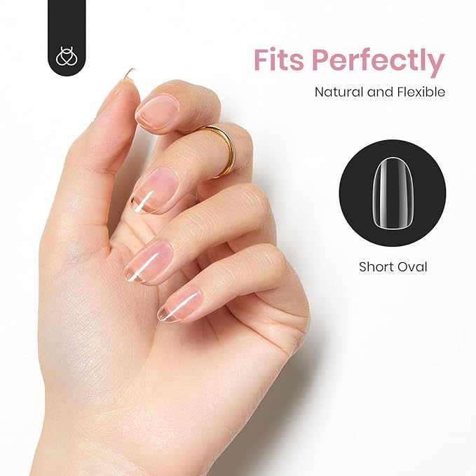 Beetles Gel Nail Tips Short Oval Shape, 500Pcs Clear Soft Nail Tips Pre-shaped Full Cover False Nails Gelly Tips for Gel Nail Polish Easy Nail Extensions Acrylic Press on Nails