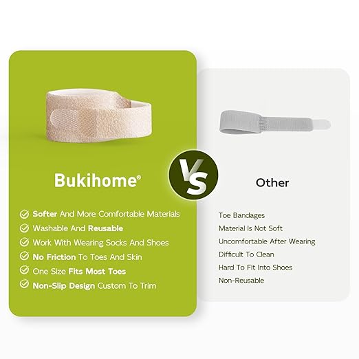 Bukihome Hammertoe Corrector - 10 Pack Toe Straighteners - Broken Toe Wraps - Realign Bent, Curled, Crooked, Claw, Hammer Toes - Toe Corrector Splints for Men and Women (Large, Beige)