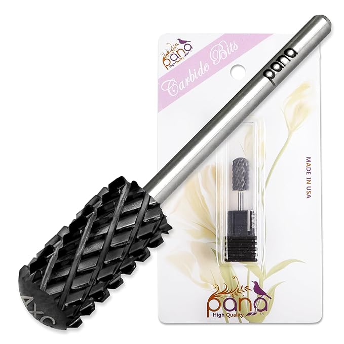 PANA Smooth Top Large Barrel 3/32" Shank Size - (DLC Black, 4X Coarse Grit) - Fast remove Acrylic or Hard Gel Nail Drill Bit for Manicure Pedicure Salon Professional or Beginner