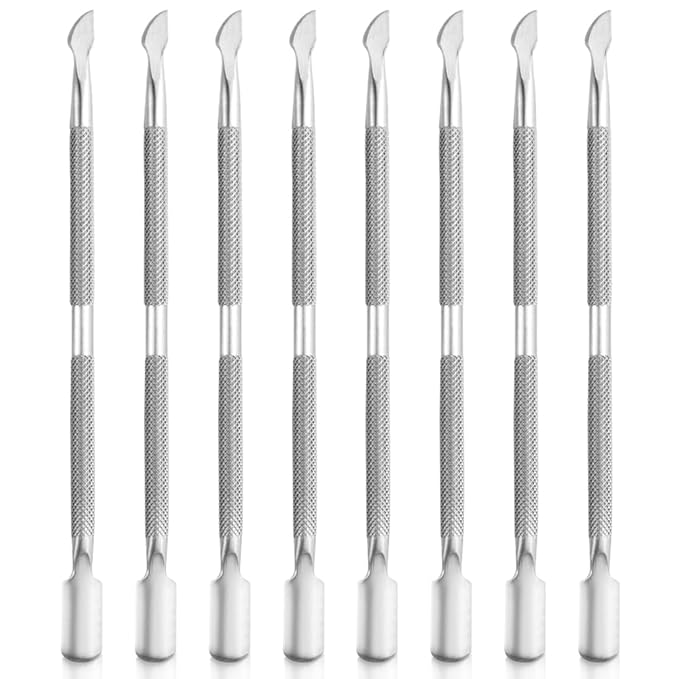 8 Pieces Nail Cuticle Pusher Stainless Steel Nail Polish Cuticle Remover Double Ended Manicure Nail Pedicure Tool Metal Cuticle Peeler Scraper for Fingernails and Toenails (Silver)