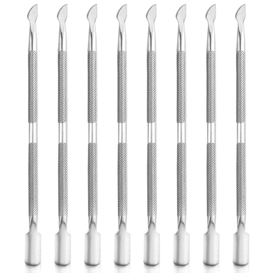 8 Pieces Nail Cuticle Pusher Stainless Steel Nail Polish Cuticle Remover Double Ended Manicure Nail Pedicure Tool Metal Cuticle Peeler Scraper for Fingernails and Toenails (Silver)