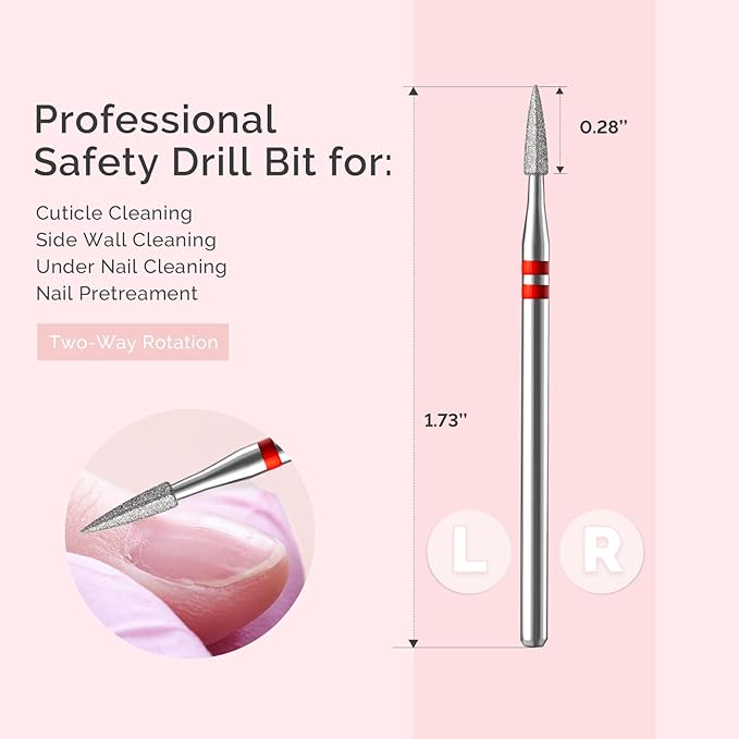 MelodySusie 1.8mm Flame Pentagon Shape Cuticle Clean Nail Drill Bit 3/32'', Professional Safety Carbide Diamond Under Nail Cleaner for Cuticle Dead Skin Nail Prepare, Beginners Bits, Series Bit-S, F