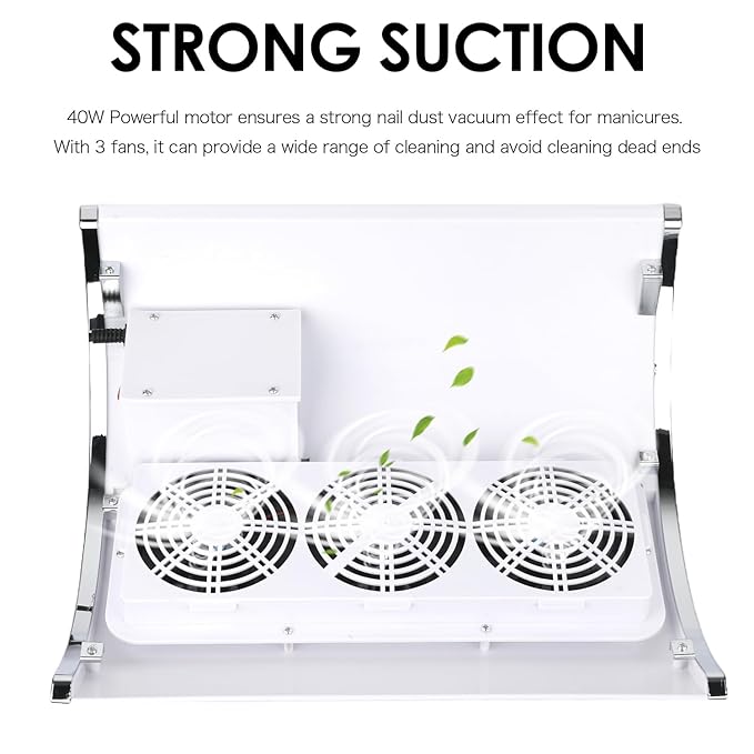 Nail Dust Collector Powerful Nail Vacuum Dust Collector, 40W Nail Dust Vacuum Cleaner Dust Extractor for Poly Nail, Acrylic Fan Vacuums Dust Suction Machine Manicure Dust Collector for Nails