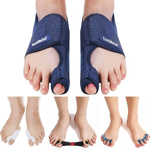 Toe Corrector Toe Separator Bunion Splint 【Updated Version】 Hallux Valgus Big Toes Corrector Set Bunion Brace Bunion Exercise Strap Orthopedic Kit Pain Relief (Blue, free)