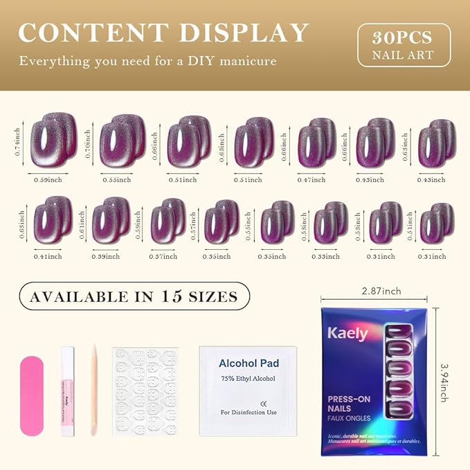 evpct Light Purple Cat Eye Extra Short Press on Nails Square, Petite Short Square Glue on Nails for Women Gift, Magenta Purple Holographic Glitter Glossy Reusable Gel Press on Acrylic Fake Nail