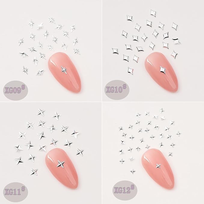400Pcs Star Moon Nail Charms 3D Gold Silver Metallic Cross Star Nail Art Charms Star Nail Jewelry Decorations Manicure Kit Nails Art Supplies Accessories for Women Girls Acrylic Nails Decor