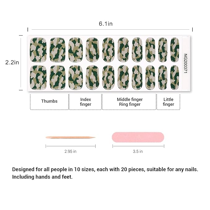 20pcs Semi Cured Gel Nail Strips, Real Nail Polish Art Stickers, Amber White Gel Nail Stickers - Work with Any UV Lamp, Long Lasting Full Wraps with Nails File and Stick
