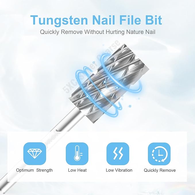 3/32" Large Barrel Bit Tungsten Carbide Nail Drill Bit Safety Bit for Gel & Acrylic Removal, Right Way Rotating Efile Tip, Salon Electric File Accessory (5XC Girt, Silver)