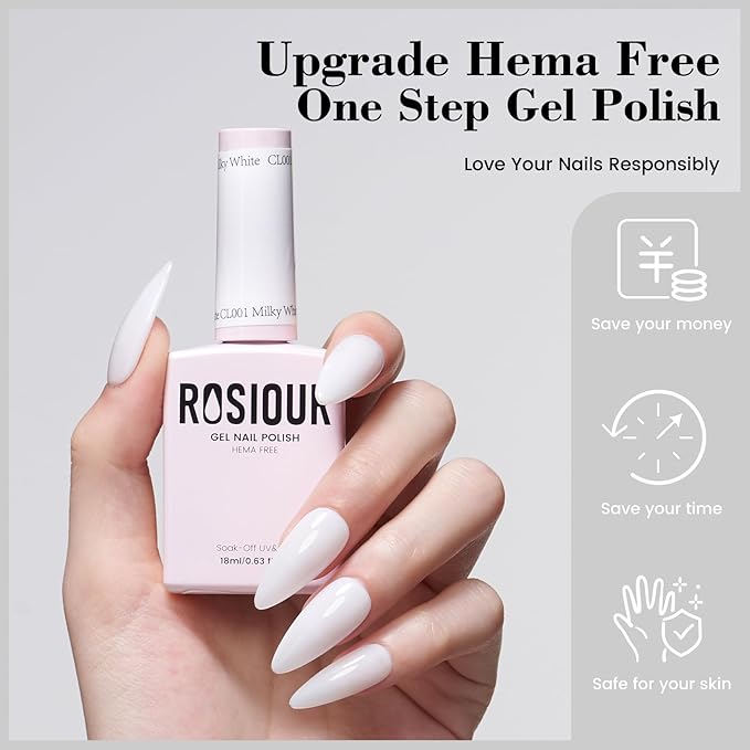 Milky White Jelly Nude Gel Polish, 18 ML HEMA-Free One Step Gel Nail Polish 3-in-1, Sheer White Gel Polish for Women Girls Gift, Translucent Color Soak Off U V Gel Nail Manicure Salon DIY