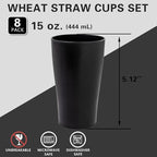 ejonirinjonir EI 15oz Black Wheat Straw Cups Set of 8, Drinking Glasses - Image 2