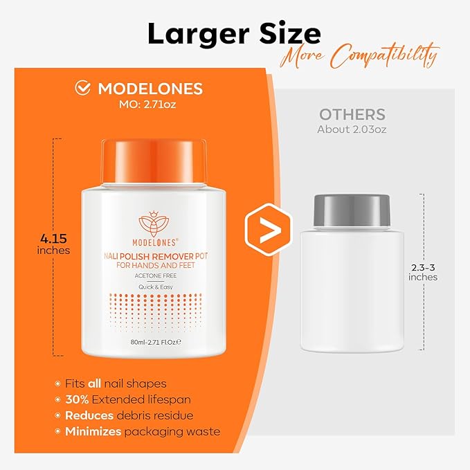 Modelones Acetone-Free Non-Drying Nail Polish Remover Pot with Jojoba Oil and Extra Sponge-Top Lid, Fingernail Polish Removal Gentle Formula for Salon & Home Nail Art 2.71 Fl Oz