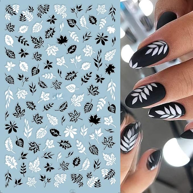 8 Sheets Fall Leaves Nail Art Stickers Gold Maple Leaf Self-Adhesive Nail Decals 3D Stickers Foil Autumn Maple Nail Designs Laser Shiny Manicure Tip Fall Nail Decorations for Thanksgiving Day Supplies