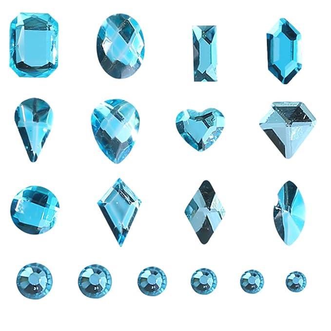 3120 Lake Blue Diamond Nail Rhinestones, HOINCO Crystal Nail Rhinestones, 3D Mixed Size Crystal AB Flat Bottom Gemstone for Nail Art DIY Craft Decoration with Crayon Tweezers