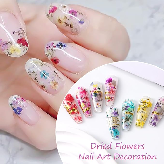 8 Boxs Dried Flowers for Nail Art,Colorful Mini Real Natural Flowers Nail Art Supplies,3D Gypsophila Floral Mixed Tiny Petals Decoration Kits for Resin Jewelry DIY Crafts Manicure Accessories
