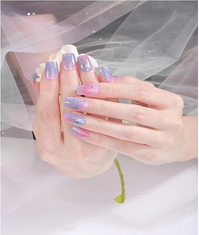 Nail Stickers, Gel Nail Strips with Manicure Tool Kit, 22 Pieces, Long Lasting, Chip Resistant, UV Free, Purple Dusk Dream