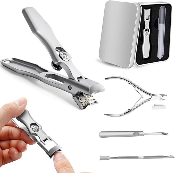 Lux German Nail Clippers for Men Women, Silver Professional Stainless Steel Heavy Duty Sharp Toe Nail Clippers Set for Seniors Nail Cutter, Clipper Kit Thick Curved Ingrown Toenails Gifts for Father