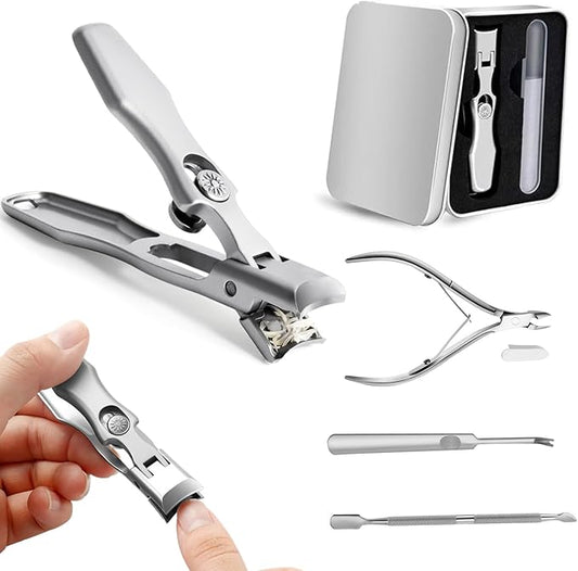 Lux German Nail Clippers for Men Women, Silver Professional Stainless Steel Heavy Duty Sharp Toe Nail Clippers Set for Seniors Nail Cutter, Clipper Kit Thick Curved Ingrown Toenails Gifts for Father