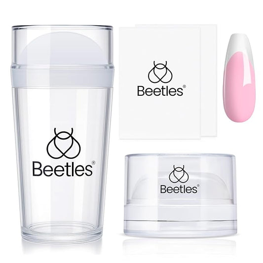 Beetles French Tip Nail Stamp Tool 4Pcs Short Clear Silicone Nails Stamping and Long French Tip Stamper with Nail Scraper Art Tips Printing Stamper Tool Set for Manicure Home DIY Salon